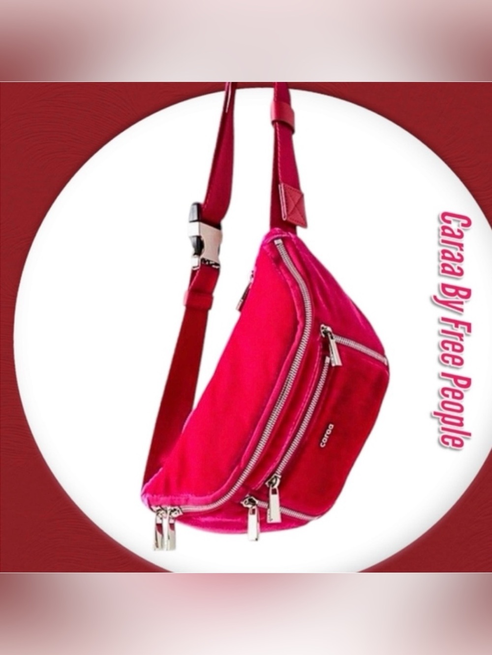 Free People Caraa Hot Pink Velvet Luxury Crossbody Belt Bag